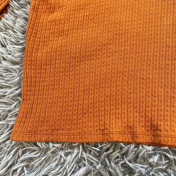 Free People Beach Burnt Orange Waffle Ribbed Knit 3/4 Sleeve Top Medium V Neck - Picture 9 of 9